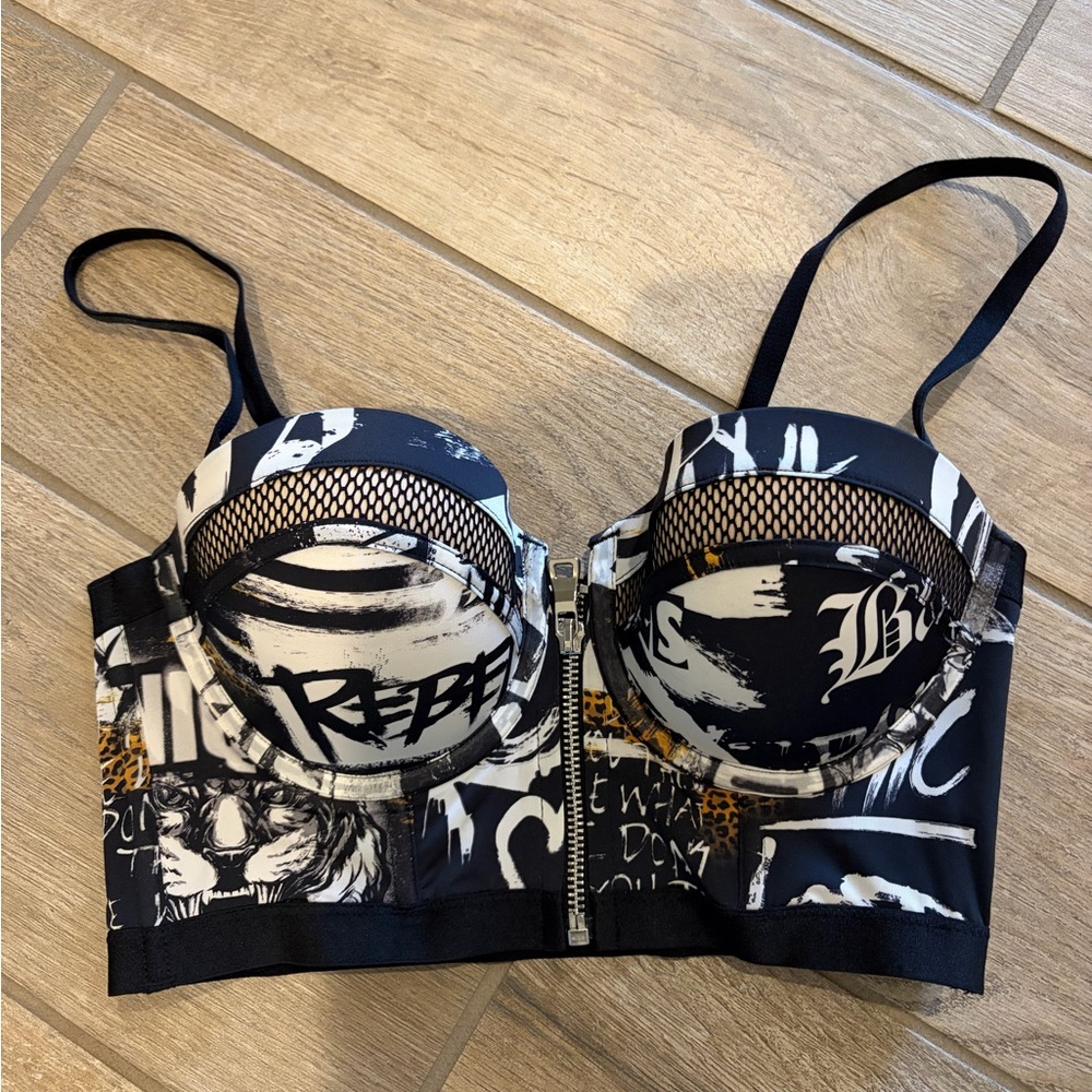 Victoria's Secret x Balmain graffiti-print bustier top limited edition size 36 B